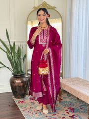 Pink Silk Embroidered Suit Set