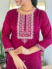 Pink Silk Embroidered Suit Set