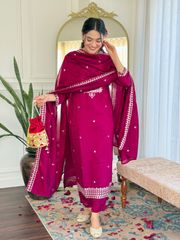 Pink Silk Embroidered Suit Set