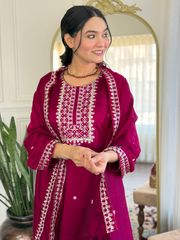 Pink Silk Embroidered Suit Set