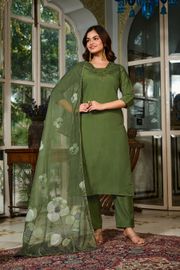 Green Chanderi Grace Embroidered Suit Set
