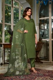 Green Chanderi Grace Embroidered Suit Set