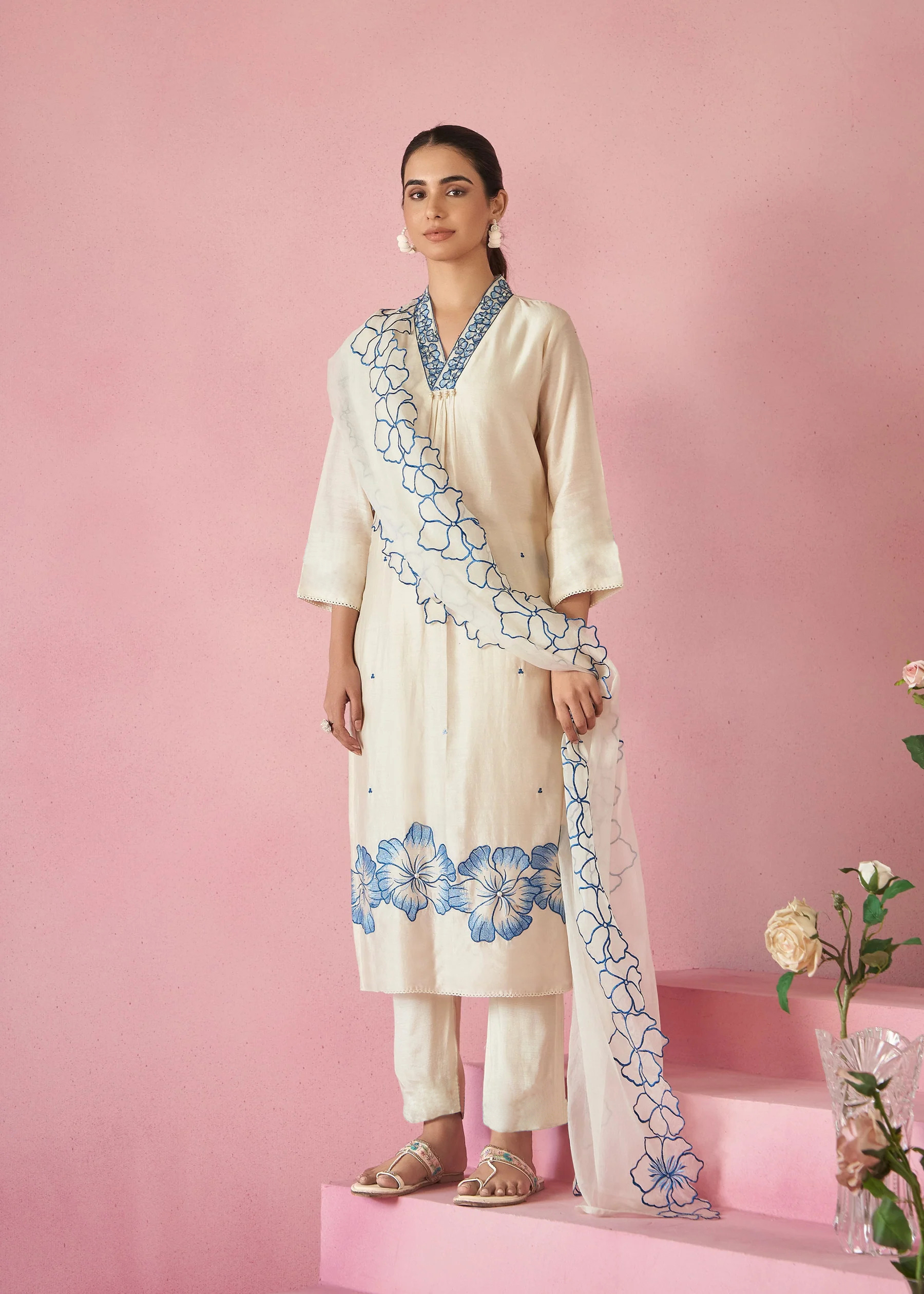 Rayon Elegance Embroidered Suit Set with Organza Dupatta