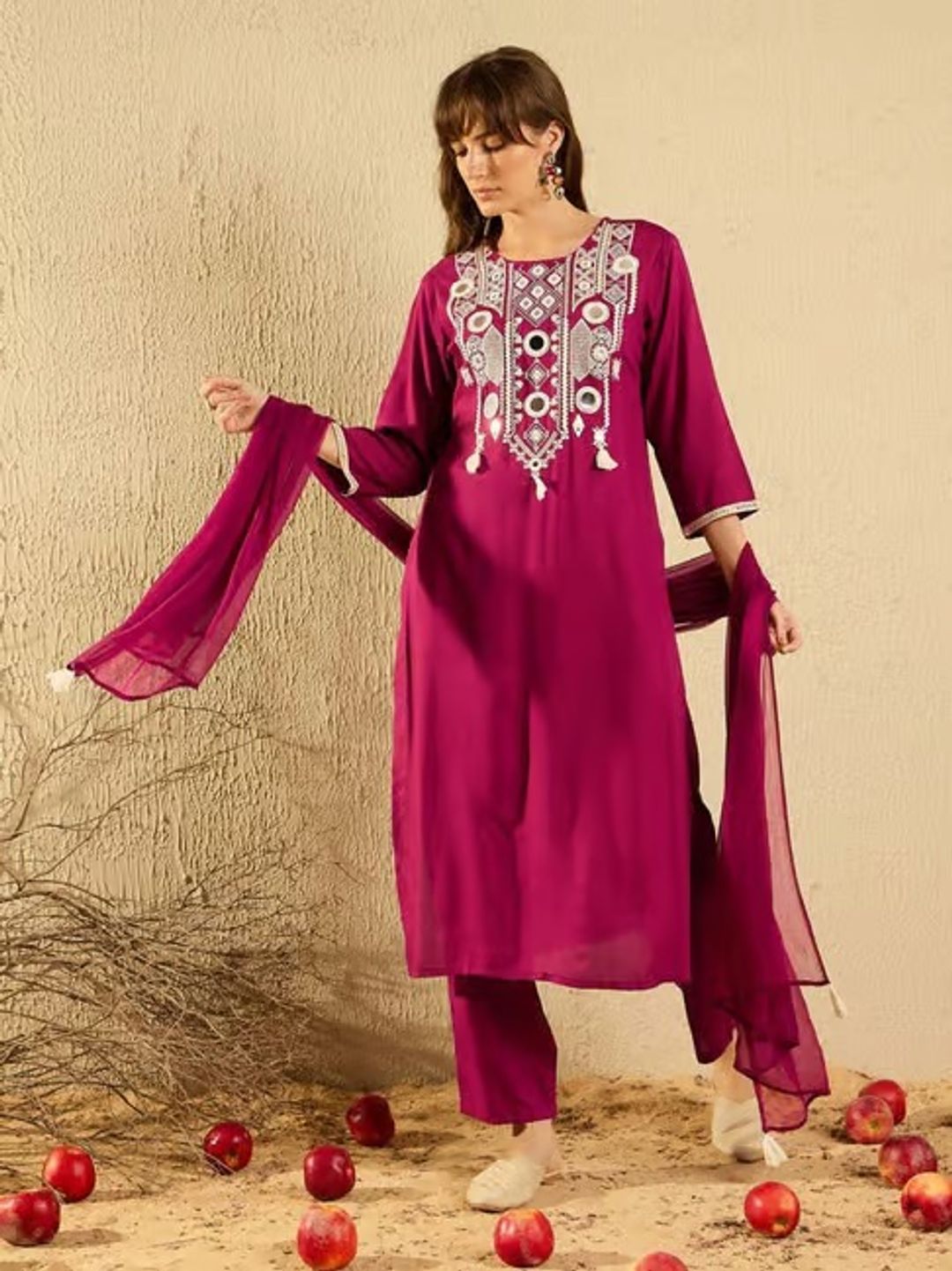 Wine Chanderi Royale Embroidered Suit Set