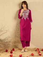 Wine Chanderi Royale Embroidered Suit Set