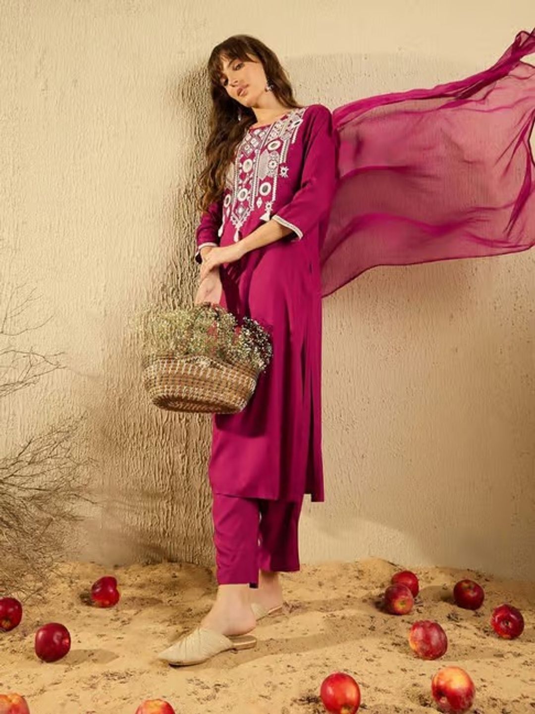 Wine Chanderi Royale Embroidered Suit Set