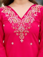 Pink Roman Silk Bloom Embroidered Suit Set
