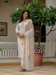 Beige Roman Silk Elite Embroidered Suit Set