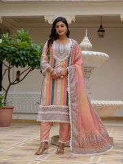 Orange SlubAura Embroidered Suit Set
