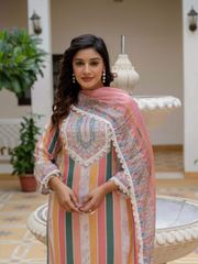 Orange SlubAura Embroidered Suit Set