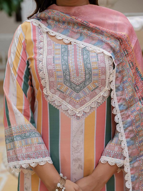 Orange SlubAura Embroidered Suit Set