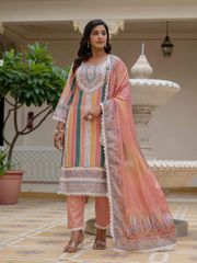 Orange SlubAura Embroidered Suit Set