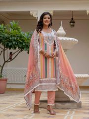 Orange SlubAura Embroidered Suit Set