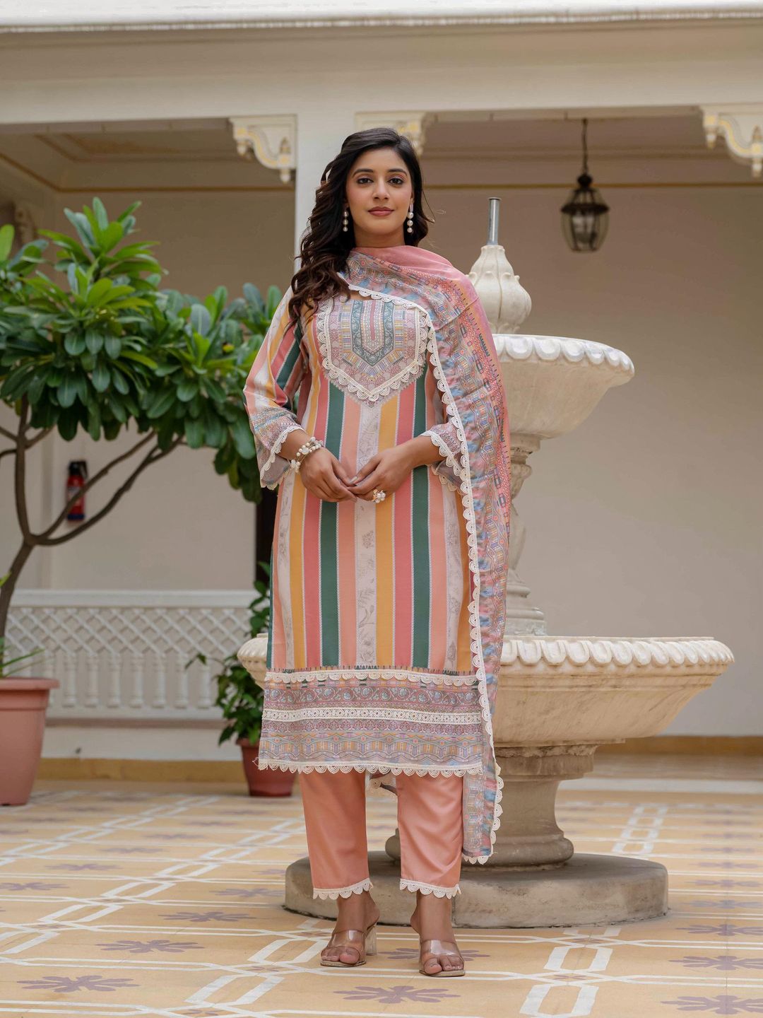 Orange SlubAura Embroidered Suit Set