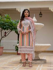 Orange SlubAura Embroidered Suit Set
