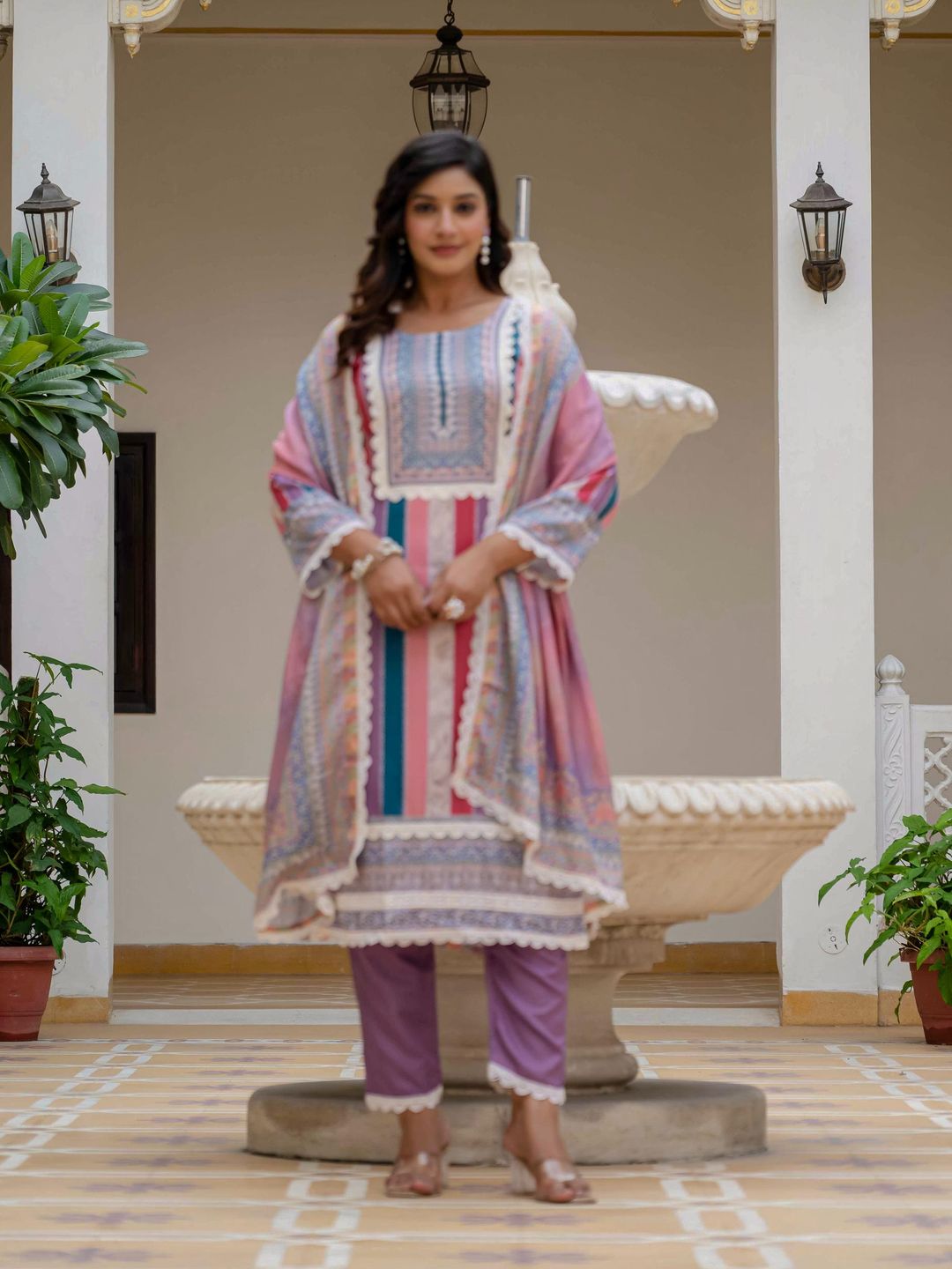 Pink Slubbloom Embroidered Suit Set