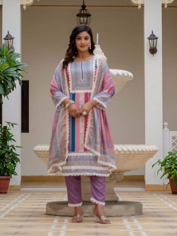 Pink Slubbloom Embroidered Suit Set