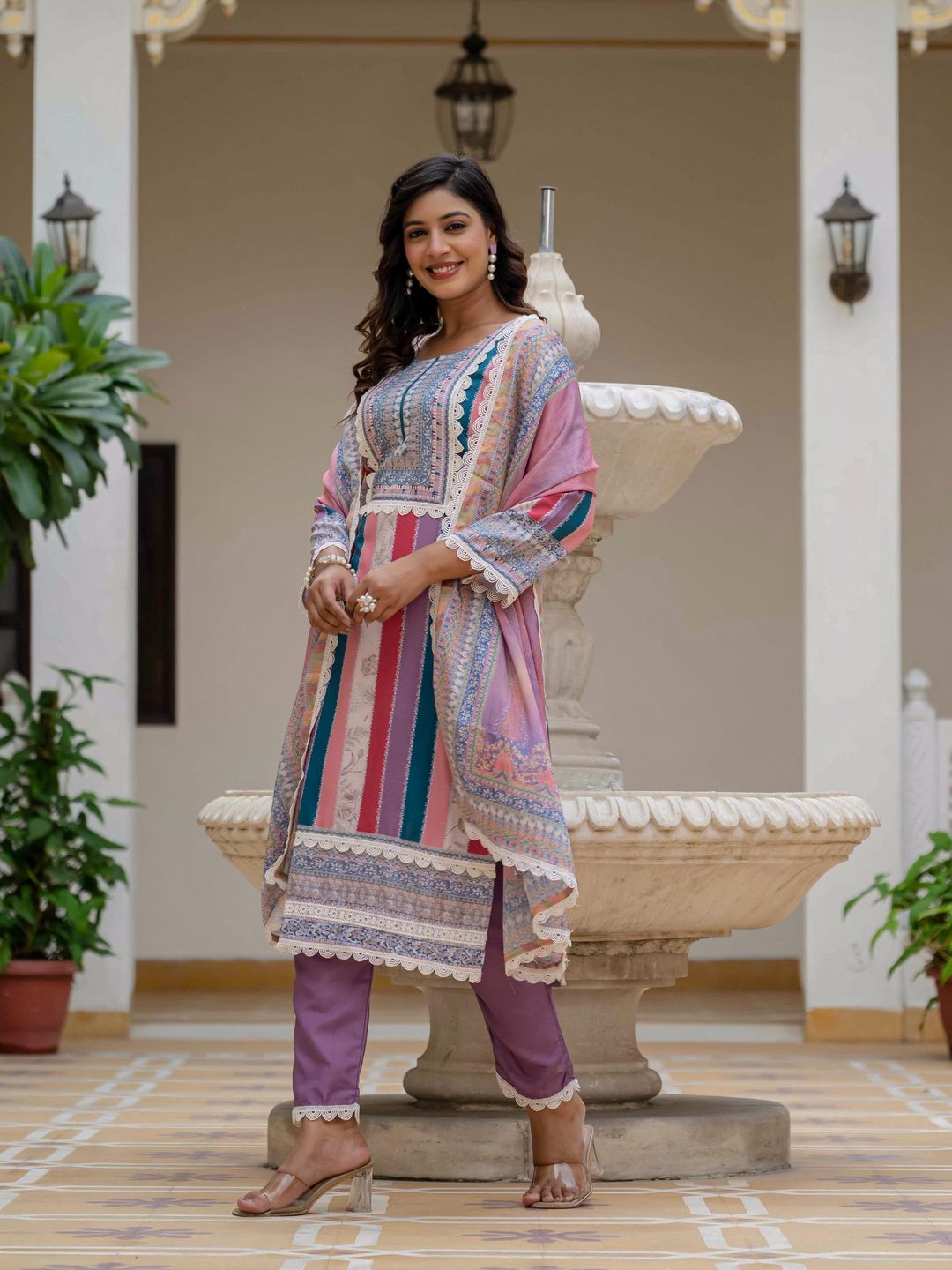 Pink SlubBloom Embroidered Suit Set