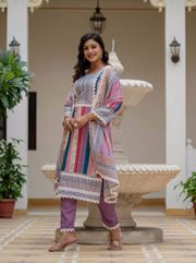 Pink SlubBloom Embroidered Suit Set