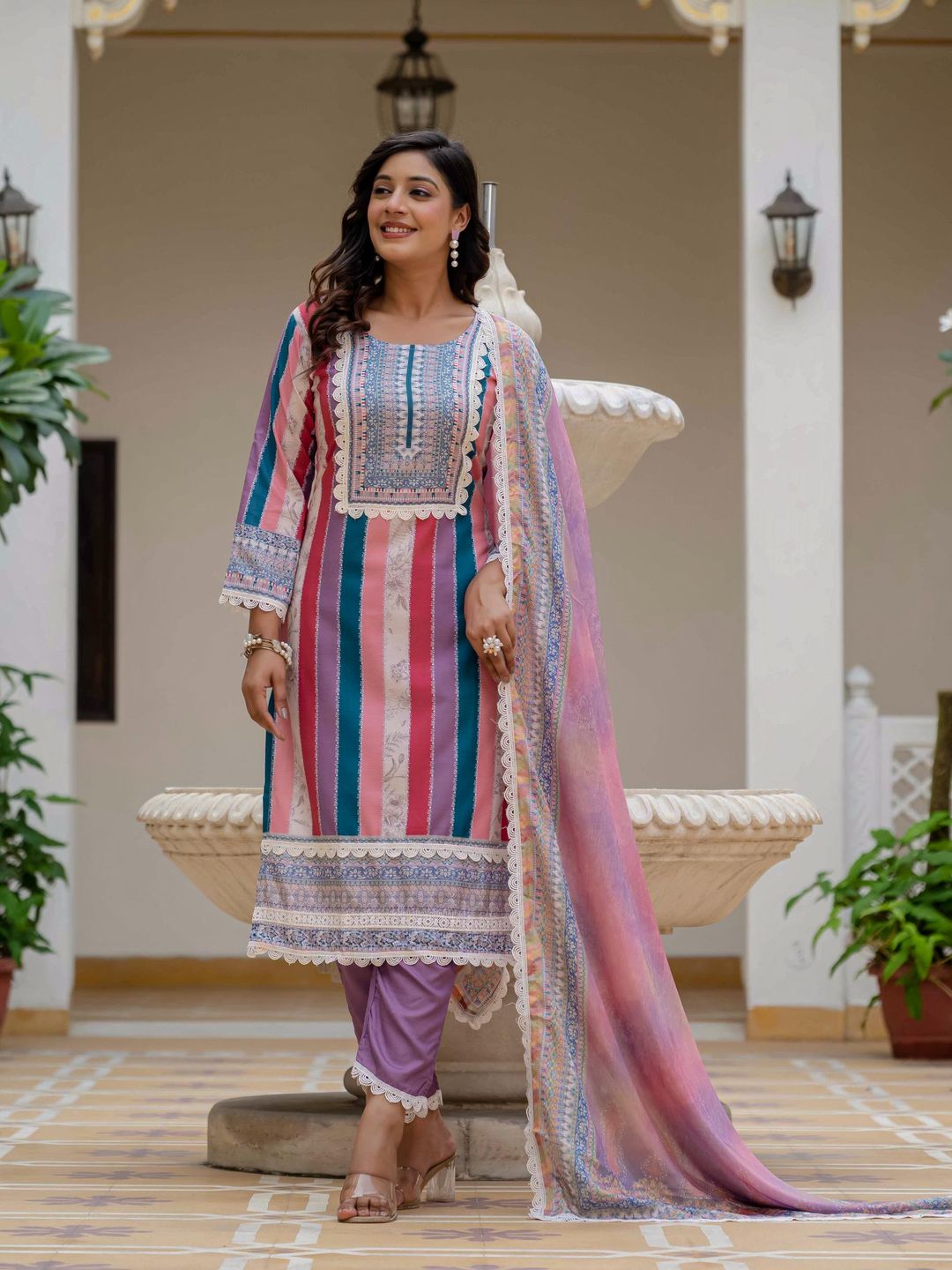Pink SlubBloom Embroidered Suit Set