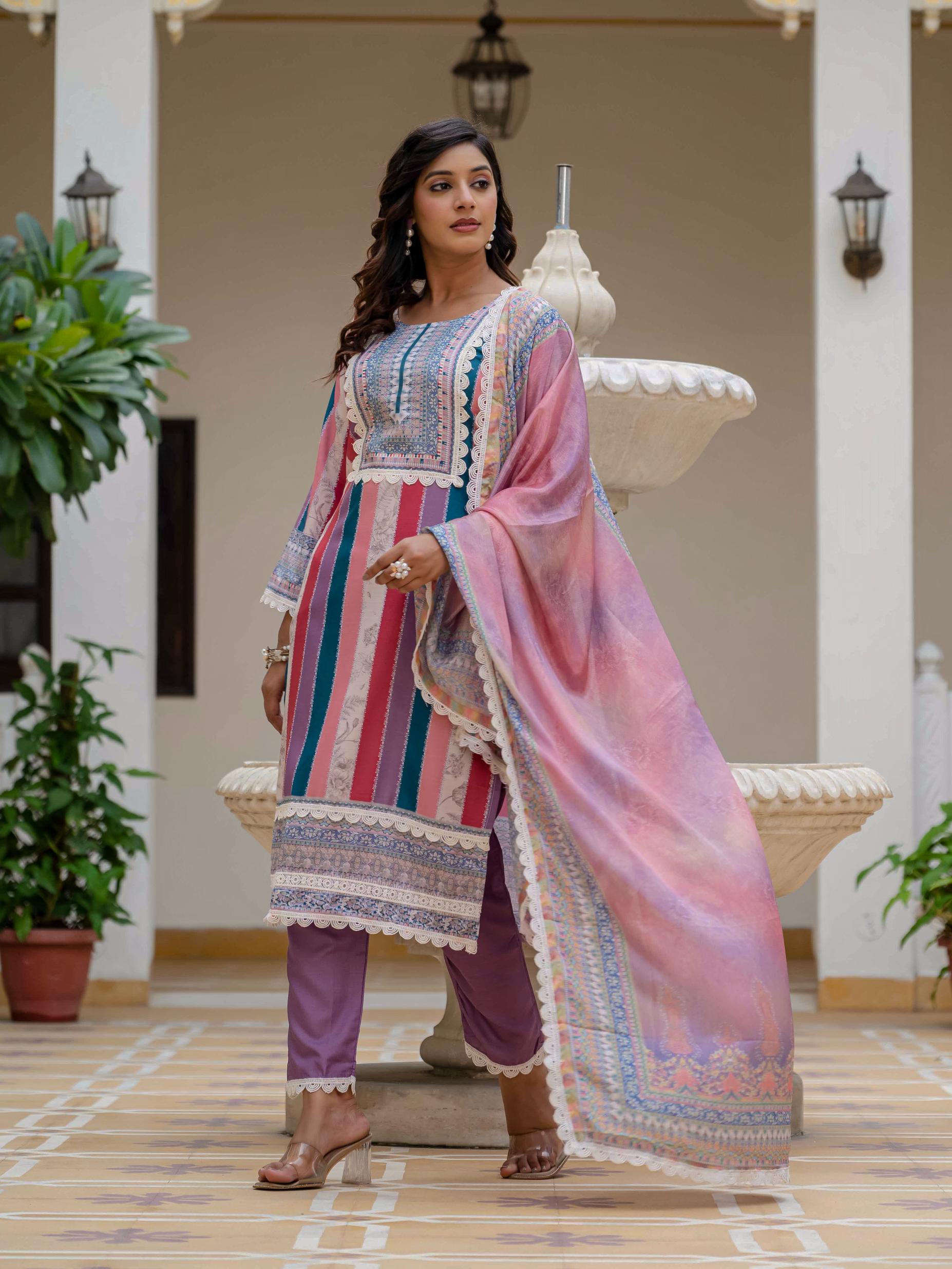 Pink SlubBloom Embroidered Suit Set