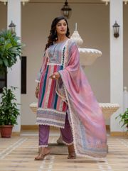 Pink SlubBloom Embroidered Suit Set