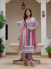 Pink SlubBloom Embroidered Suit Set