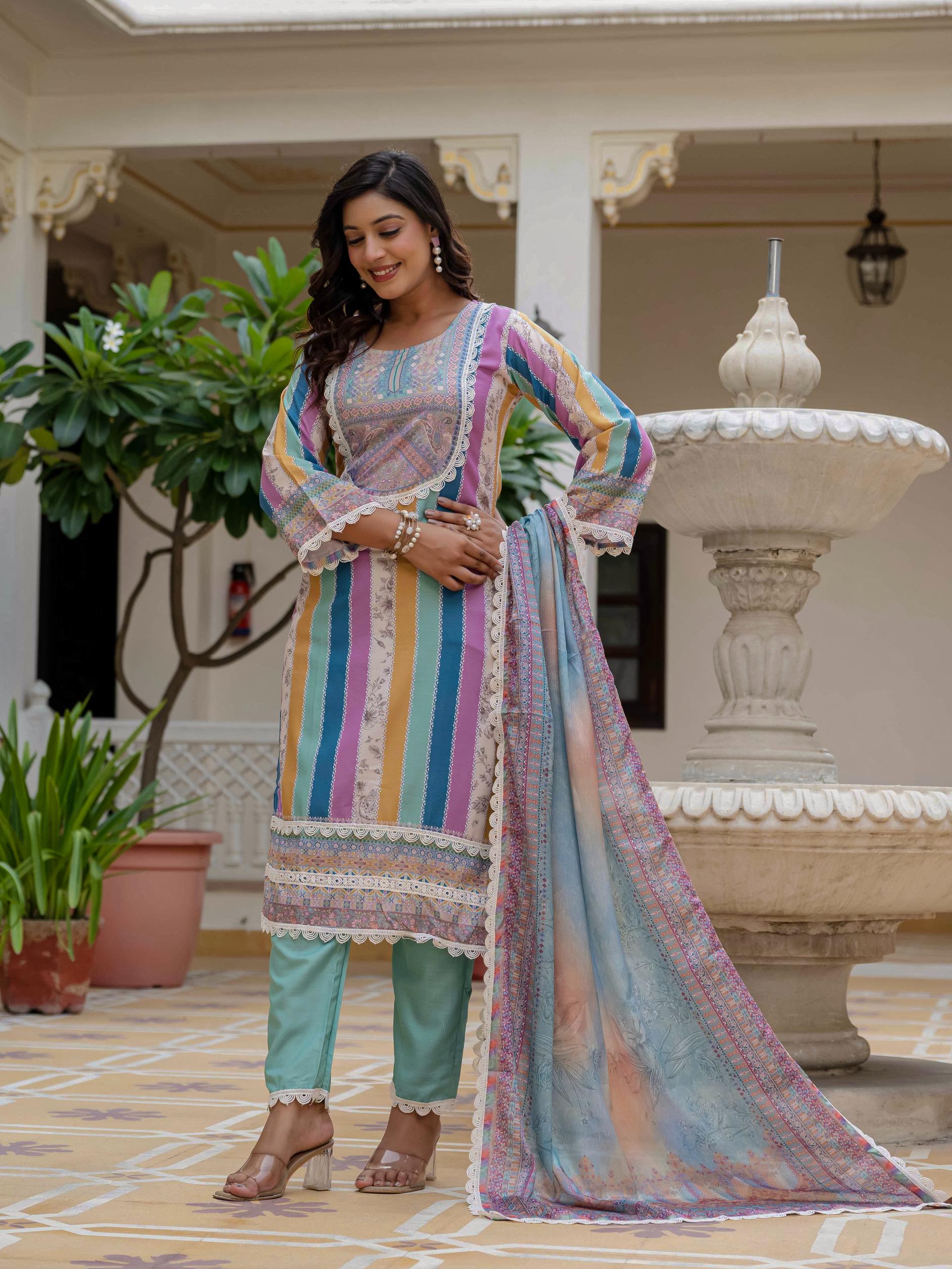 Sky Blue SlubElegance Embroidered Suit Set