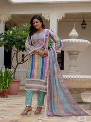 Sky Blue SlubElegance Embroidered Suit Set