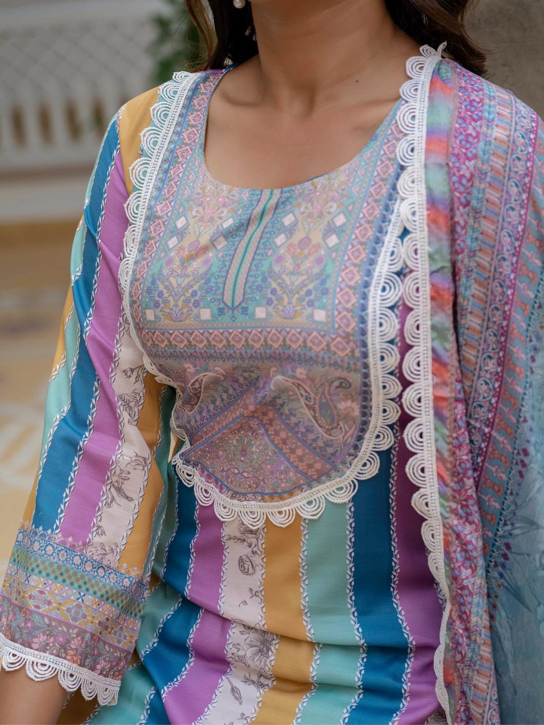 Sky Blue SlubElegance Embroidered Suit Set