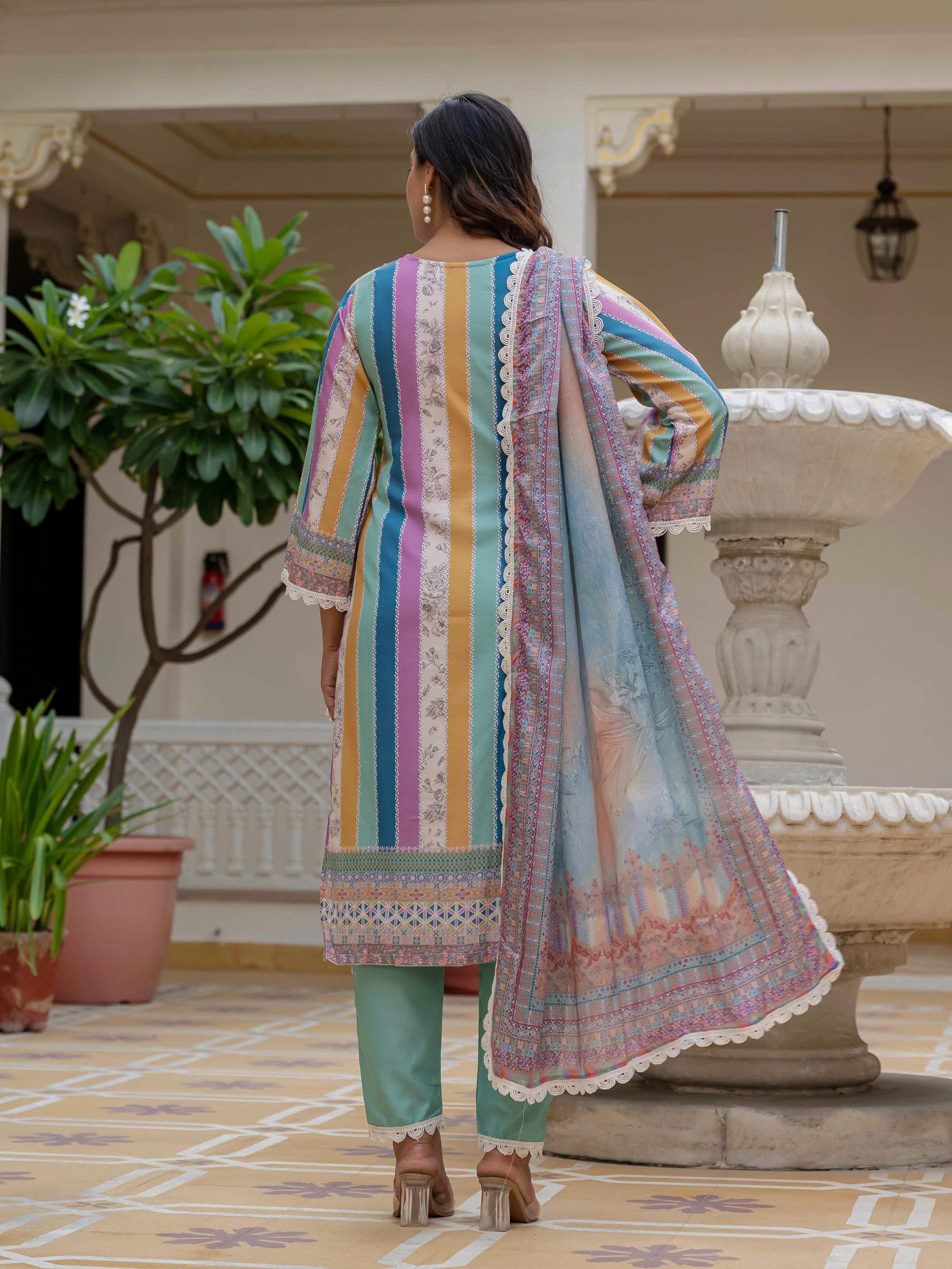 Sky Blue SlubElegance Embroidered Suit Set