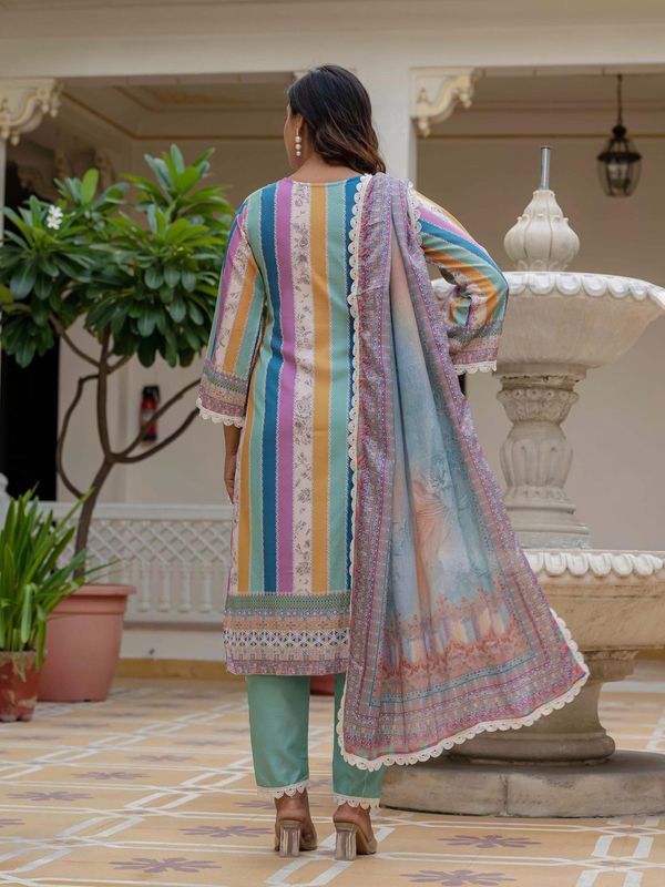 Sky Blue SlubElegance Embroidered Suit Set
