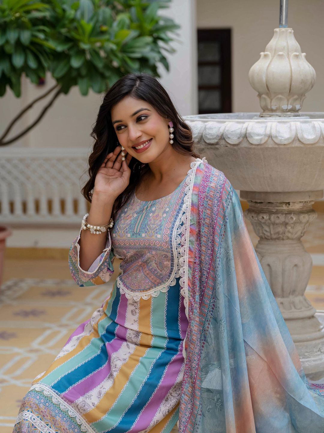 Sky Blue SlubElegance Embroidered Suit Set