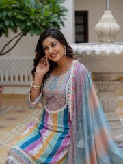 Sky Blue SlubElegance Embroidered Suit Set