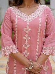 Rosy Pink Silk Embroidered Suit Set