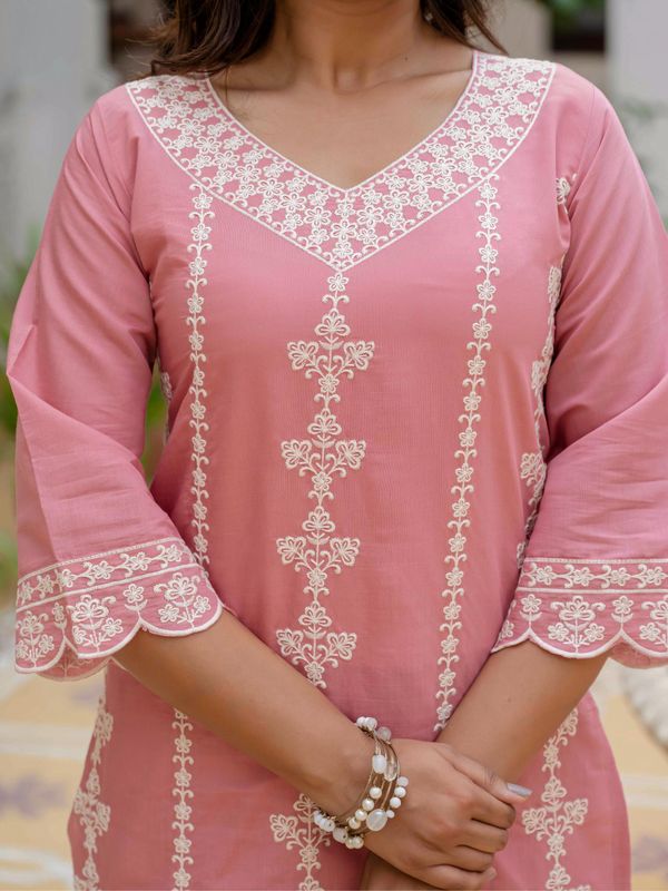 Rosy Pink Silk Embroidered Suit Set