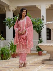 Rosy Pink Silk Embroidered Suit Set