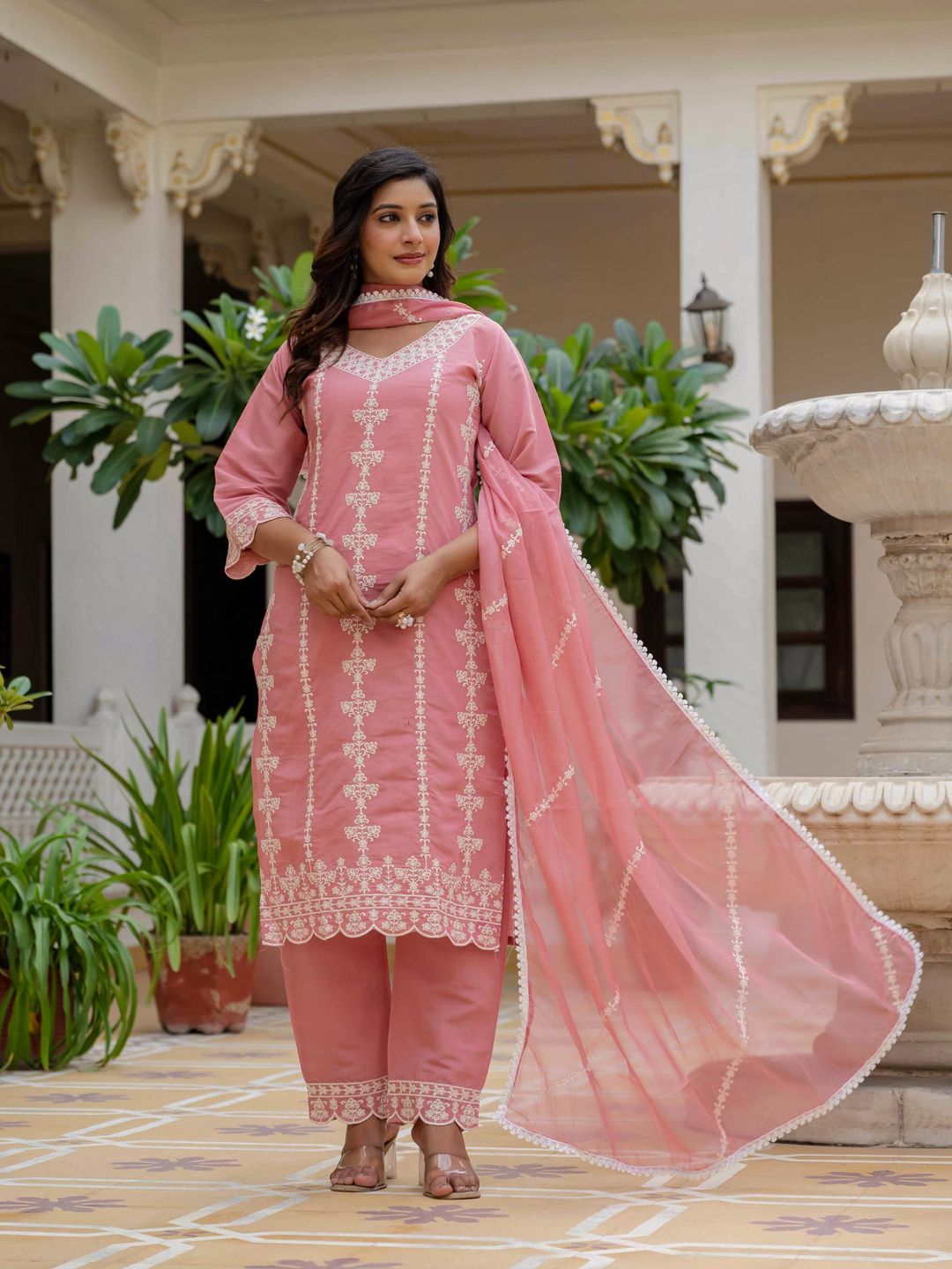 Rosy Pink Silk Embroidered Suit Set