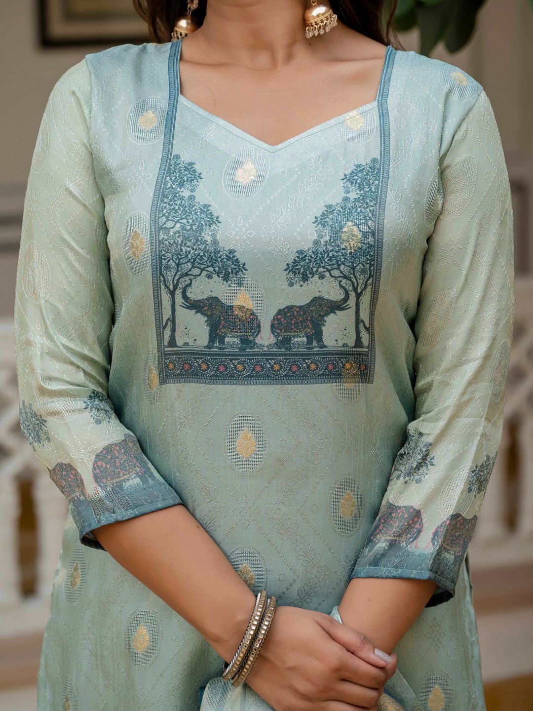 Royal Blue JacquardSilk Heritage Printed Suit Set