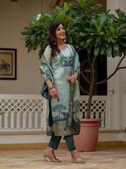 Royal Blue JacquardSilk Heritage Printed Suit Set