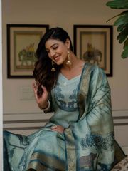 Royal Blue JacquardSilk Heritage Printed Suit Set