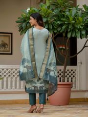 Royal Blue JacquardSilk Heritage Printed Suit Set