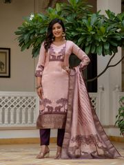 Royal Pink JacquardSilk Classic Printed Suit Set