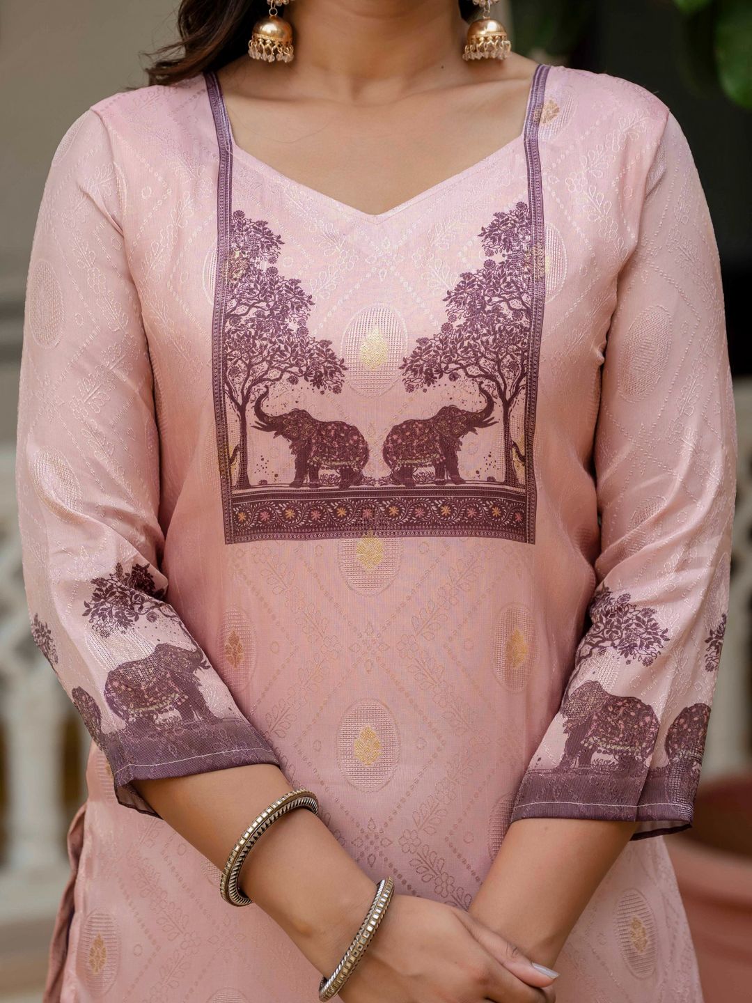 Royal Pink JacquardSilk Classic Printed Suit Set