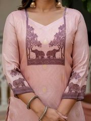 Royal Pink JacquardSilk Classic Printed Suit Set