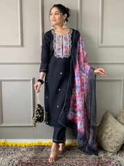 Black Readymade Embroidered Salwar Suit