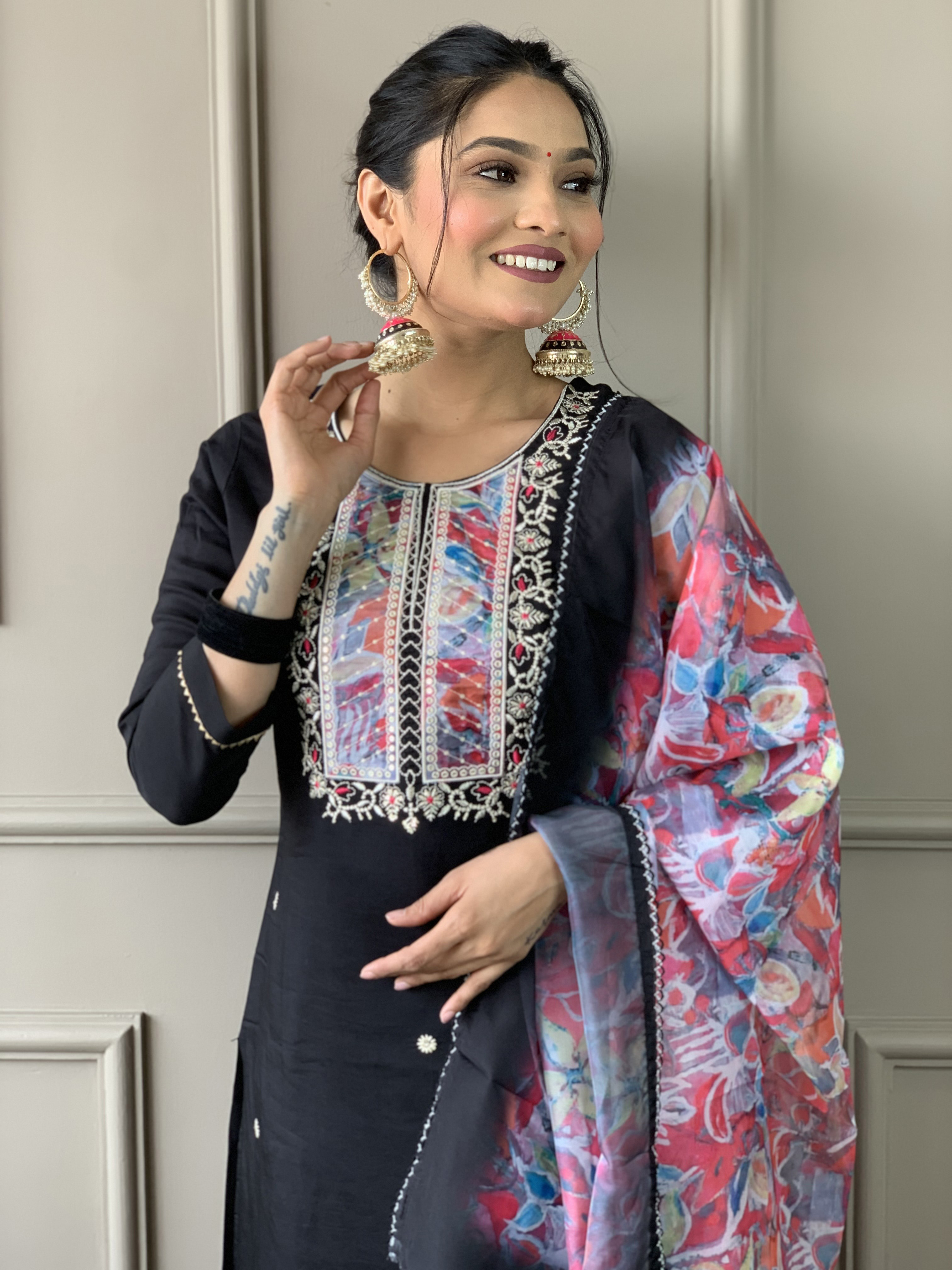 Black Readymade Embroidered Salwar Suit