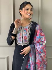 Black Readymade Embroidered Salwar Suit