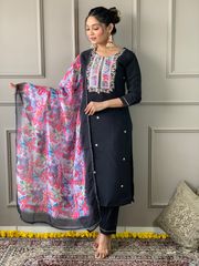 Black Readymade Embroidered Salwar Suit