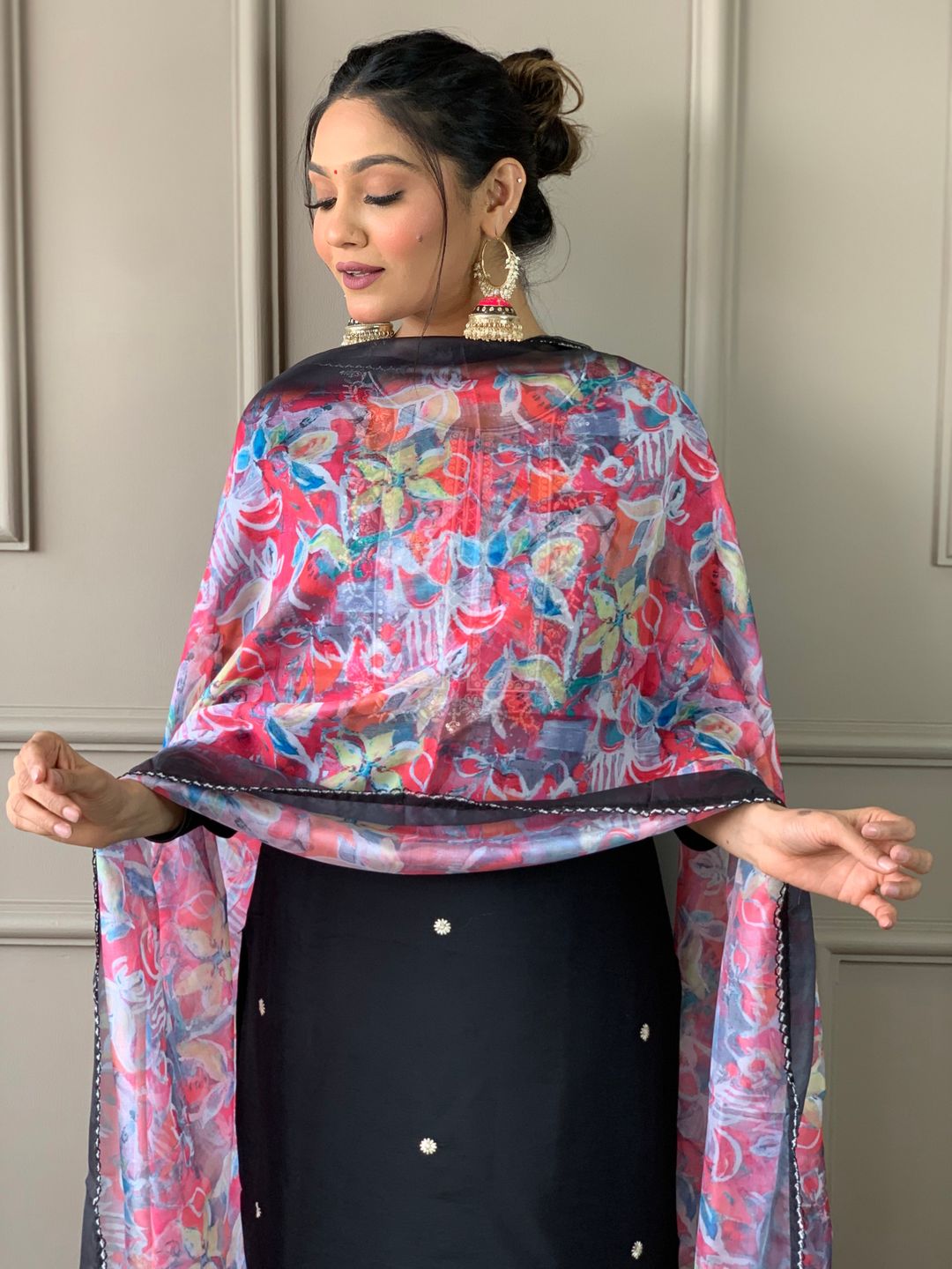 Black Readymade Embroidered Salwar Suit